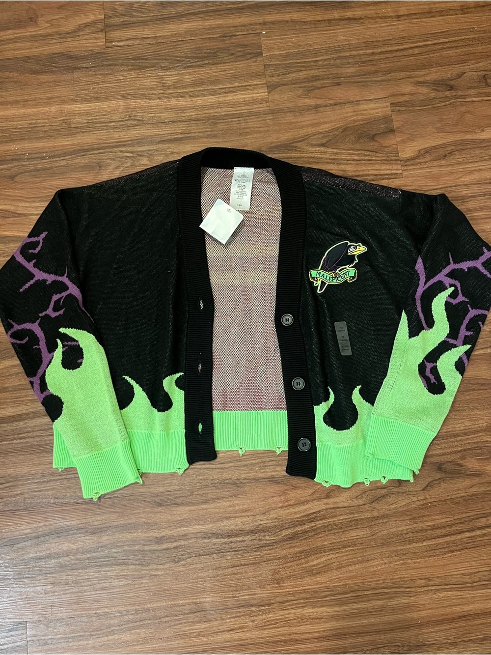 Disney Sleeping beauty Maleficent Black Cardigan with Neon Green Flame Trim